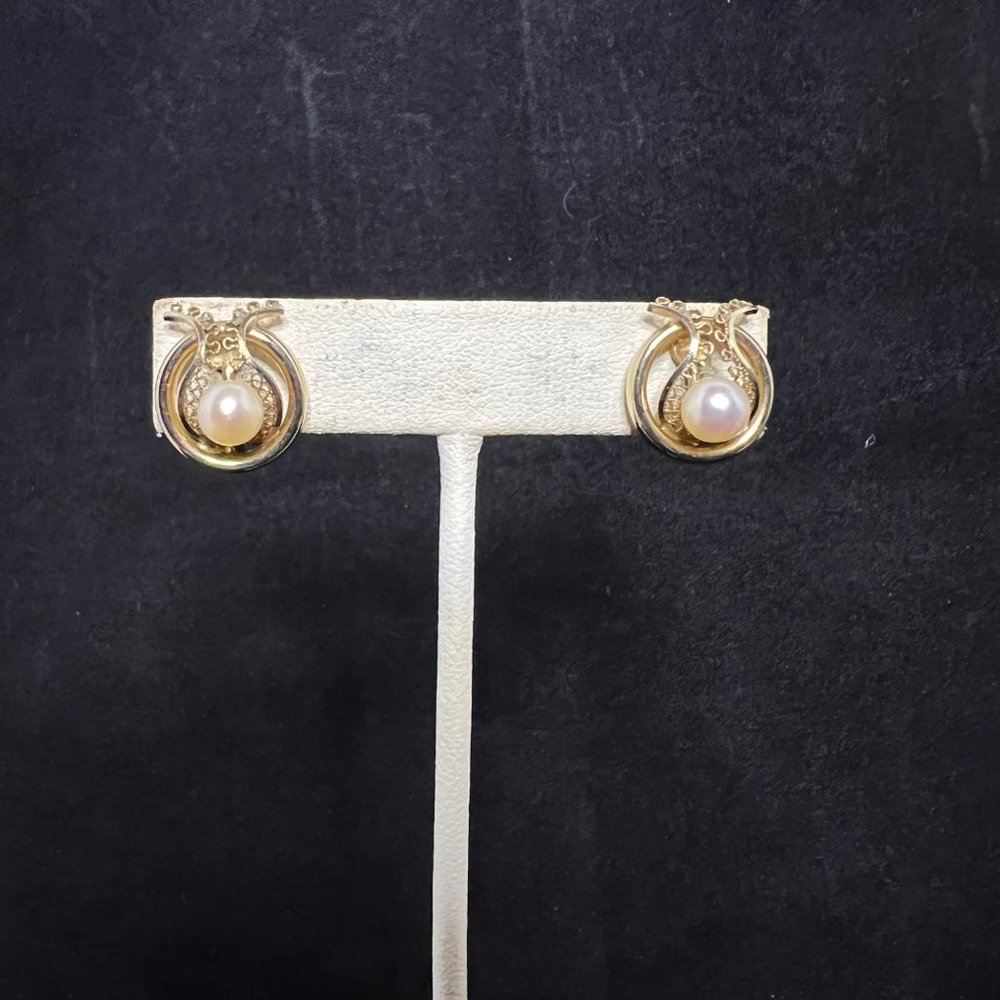 Vintage ICED 1/20 14K GF Faux Pearl Screw Back Earrings (2806)